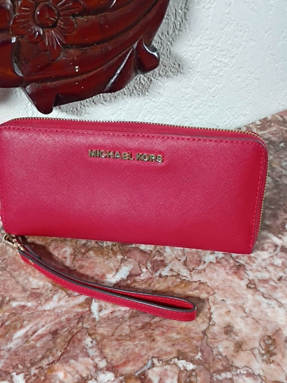 Michael Kors Hot Pink Saffiano Zip Wristlet Wallet